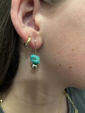Turquoise Nugget Stone Drop Earrings - Gold Accent